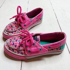 Sperry Bahama Pink Anchor Print Boat Shoes